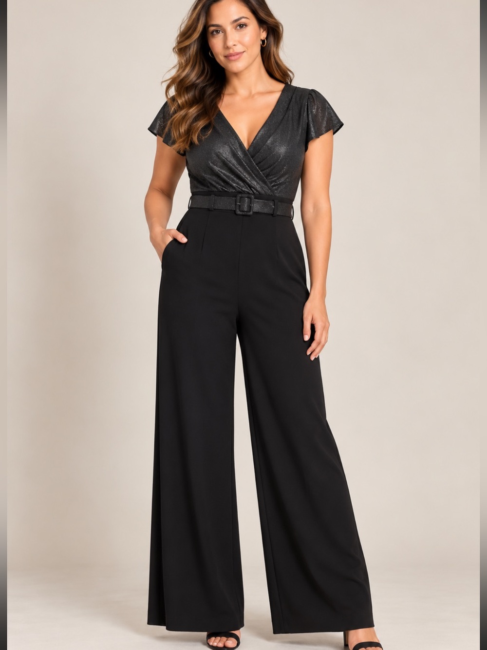Lauren Ralph Lauren Black Sparkle V-Neck Maxi Dress size 10 new